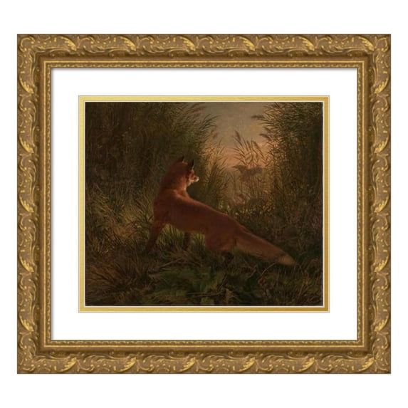 Siegwald Dahl 23x20 Gold Ornate Framed and Double Matted Museum Art Print Titled - A Fox (1868)
