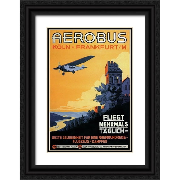 Siegwardt, K. 13x18 Black Ornate Wood Framed with Double Matting Museum Art Print Titled - Cologne Frankfurt Aerobus and Rhine Castle
