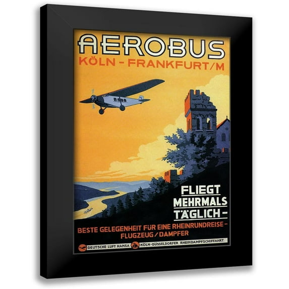 Siegwardt, K. 17x24 Black Modern Framed Museum Art Print Titled - Cologne Frankfurt Aerobus and Rhine Castle