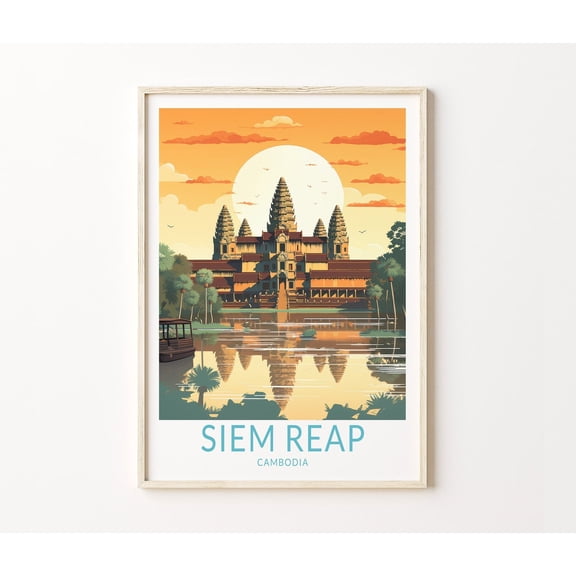 Siem Reap Cambodia Angkor Wat Ancient Khmer Temple Wall Art, Unframed Paper Poster 8x10in