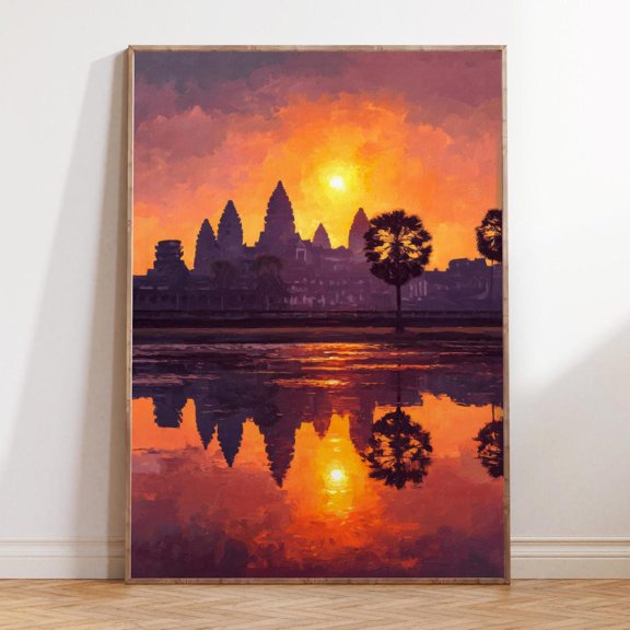 Siem Reap Cambodia Angkor Wat Sunrise Wall Art, Unframed Paper Print Size 8x12