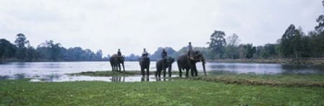 Siem Reap River & Elephants Angkor Vat Cambodia Canvas Art - Panoramic Images (18 x 6)