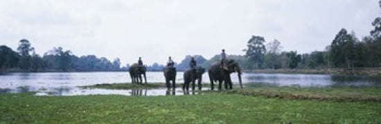 Siem Reap River & Elephants Angkor Vat Cambodia Canvas Art - Panoramic Images (36 x 12)