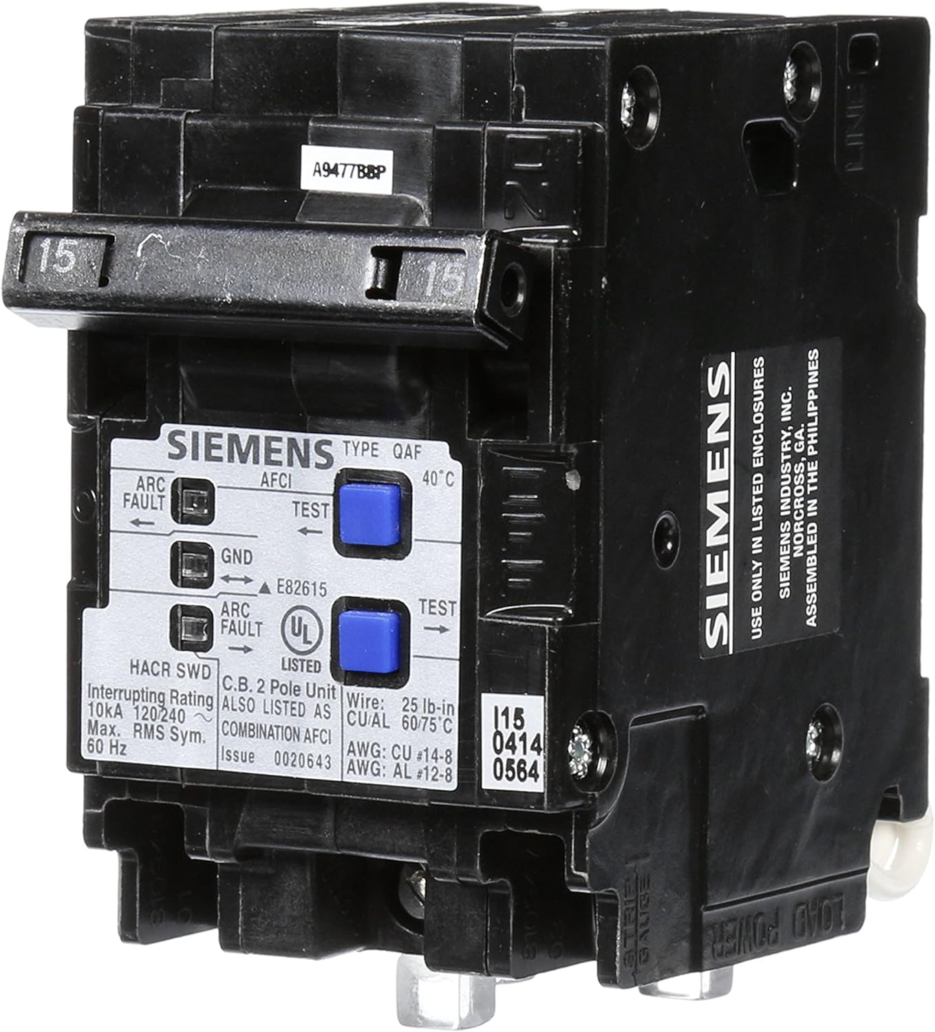 Siemens 2Pole 120Volt Combination Type Arc Fault Circuit Interrupter