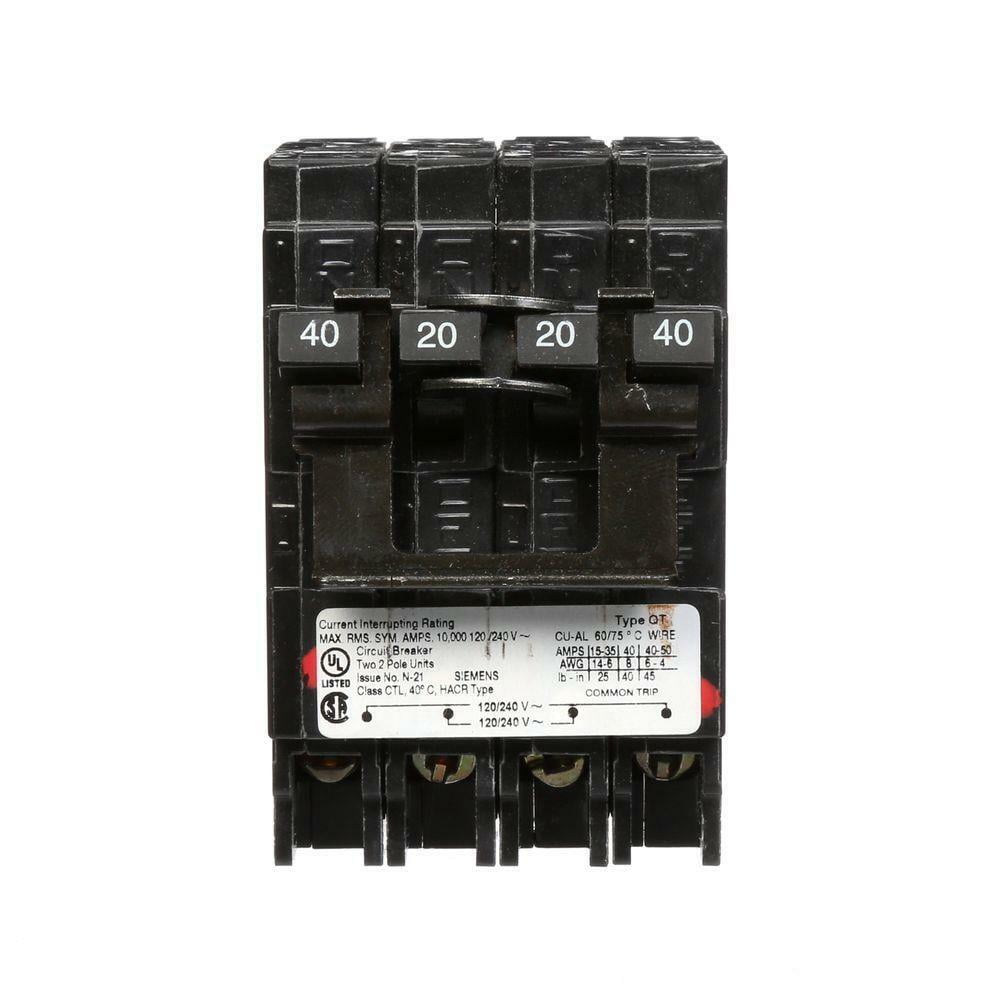 Siemens QT 20/20 Amp Twin Single Pole Circuit Breaker – Plug-In Type, 1/2” Frame, Space-Saving Design, UL Listed, Check Panel Compatibility