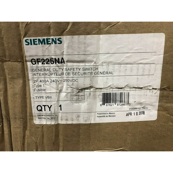 Siemens 400A 2-Pole Fusible General Duty Safety Switch GF225NA