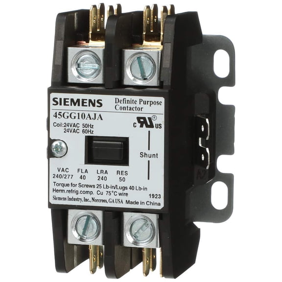 Siemens 45GG10AJA Definite Purpose Contactor, 1-Pole w/Shunt, 40 Amp, 24V AC Coil Voltage CA3