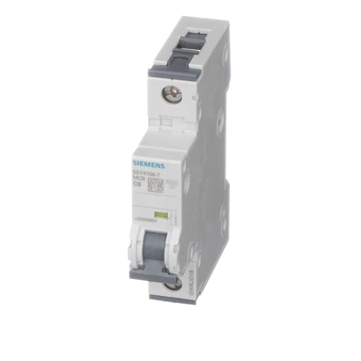 Siemens 5SY4106-7, Circuit Breaker, Supplementary Protector, 1-Pole, 6A, 400V, DIN Rail, Curve C, 1/pkg
