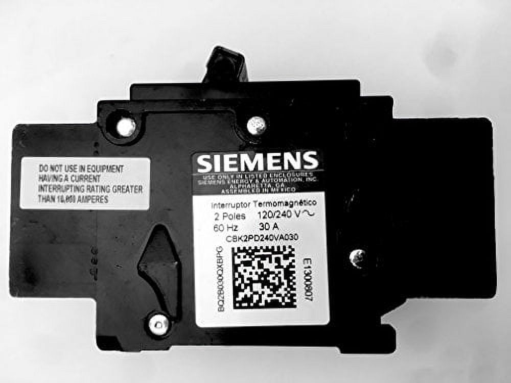 Siemens BQ2B030-30 Amp 2 Pole Breaker BQ Series Bolt On Breaker, 30a 2p, 120v - 240v 60 HZ, BQ2B030QXBPG