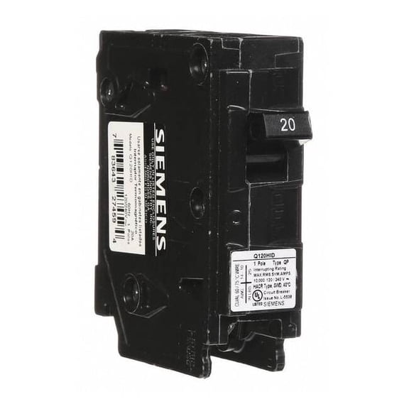 Siemens Circuit Breaker,20A,Plug In,120V,1P Q120HID