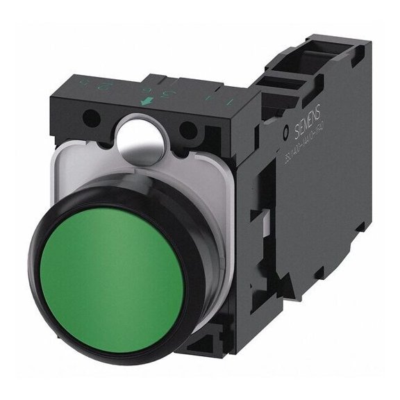 Siemens Push Button, 22mm, Green, Plastic Bezel 3SU1100-0AB40-1FA0