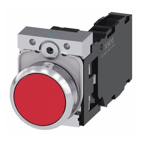 Siemens Push Button,22mm,Red,Metal Bezel 3SU1150-0AB20-1FA0