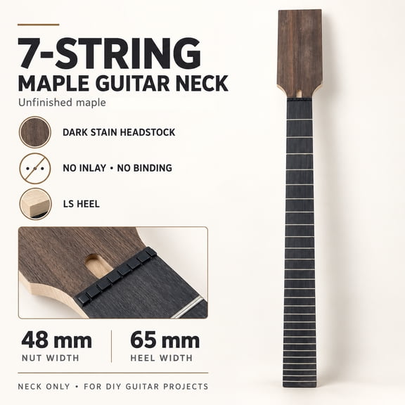 Siemonic 7 String Maple Guitar Neck Unfinished, Rosewood Fingerboard No Inlay No Binding, LS Heel 24 inch Scale Length