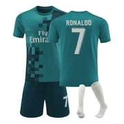 Sien 17/18 Spanish FC Second Away Game Classic Green Soccer Jersey, #7 RONALDO Spanish Soccer Jersey 3 Piece Set with White Socks, Short Sleeve Kids Spanish Soccer Jersey, #7/20
