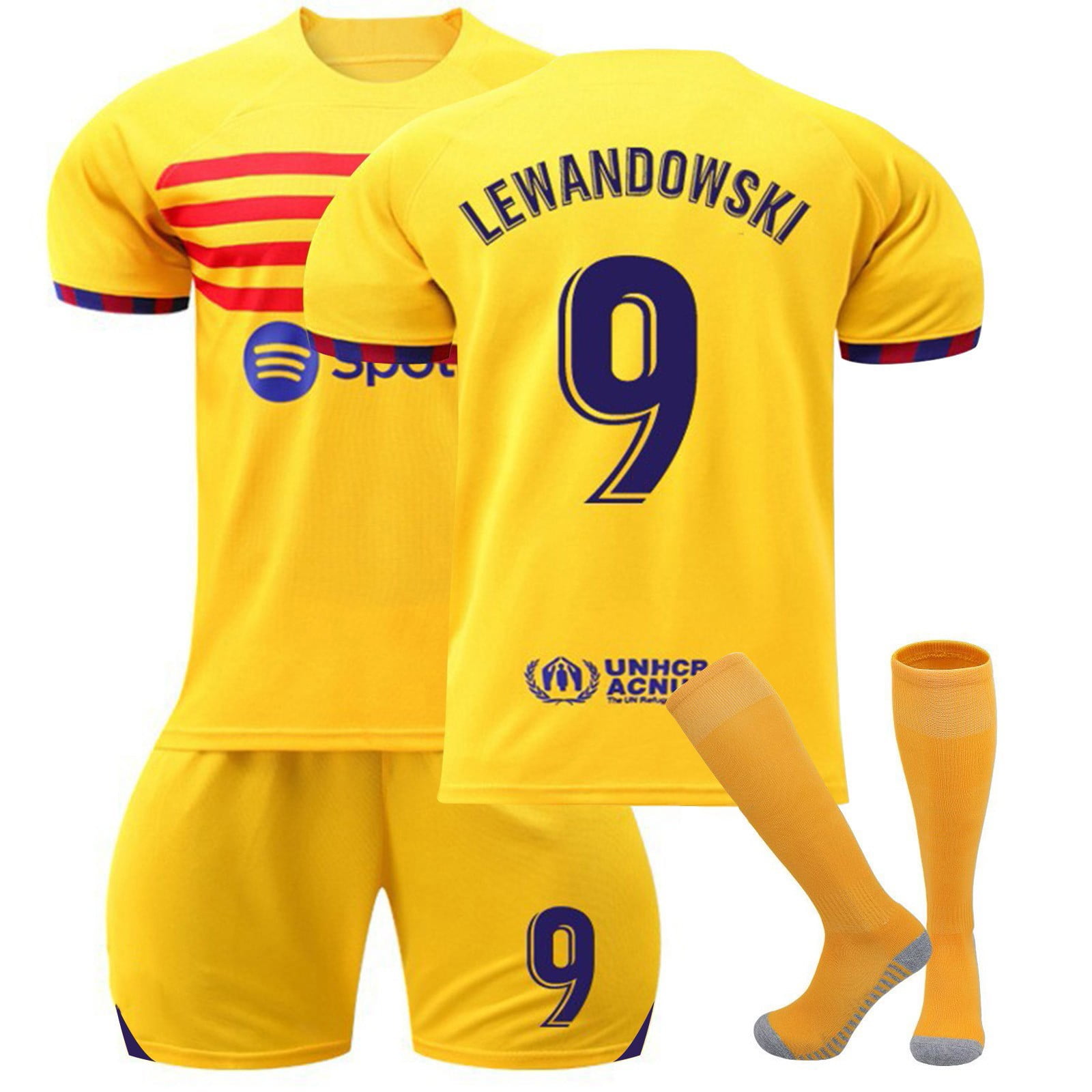 Sien 2223 Spanish FC Soccer Jersey, 9 LEWANDOWSKI Yellow Spanish