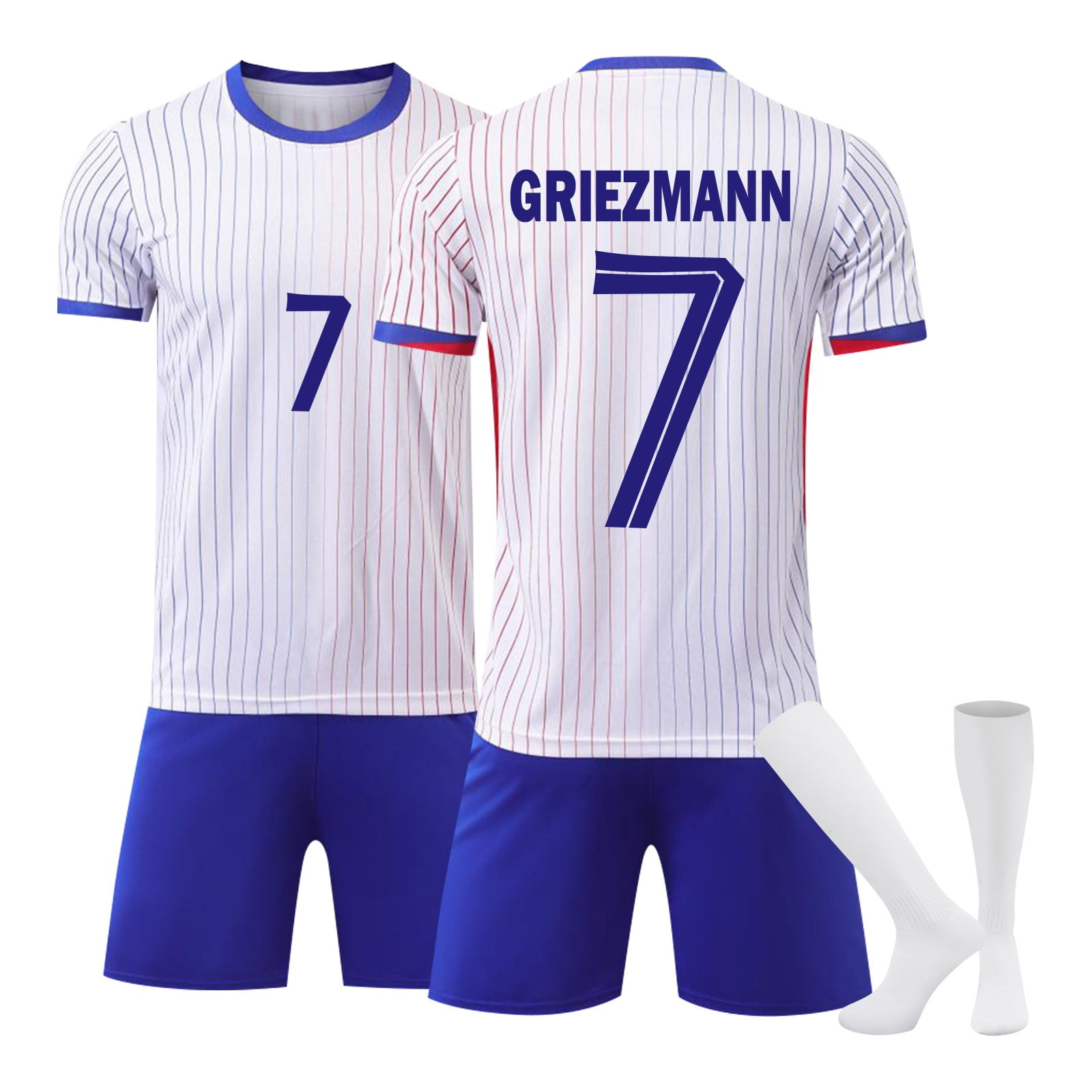 Sien 2425 French National Team Away Game Two tone Striped Soccer Jersey None Short Sleeve Soccer Jersey Adult Outdoor Sports French Soccer Jersey 3 Piece Set None 2XL Walmart