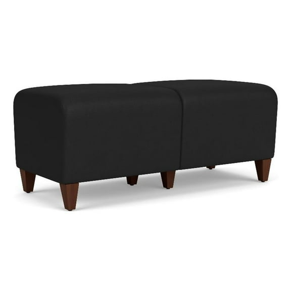 Siena 17.5" 2-Seat Lounge Reception Waiting Bench / Walnut Wood Legs / Black