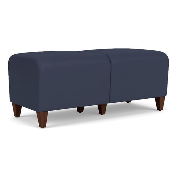 Siena 17.5" 2-Seat Lounge Reception Waiting Bench / Walnut Wood Legs / Blue