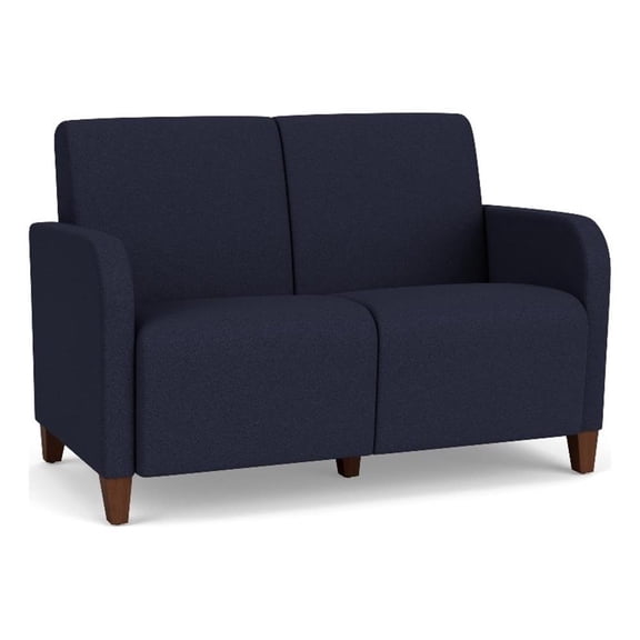 Siena 2-Seat Lounge Reception Tandem Seating / Walnut Wood Legs / Navy Blue