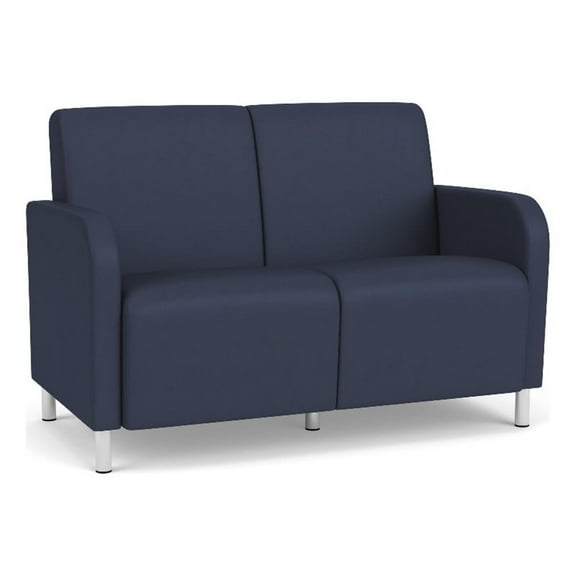Siena 2-Seat Lounge Reception Waiting Tandem Seating / Brushed Steel Legs / Blue
