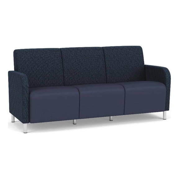 Siena 3-Seat Reception Tandem Seating / Brushed Steel Legs / Blue / Dark Blue