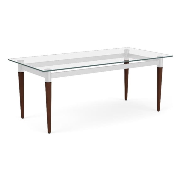 Siena 40x20" Lounge Reception Waiting Coffee Table Glass Top / Walnut Wood Legs