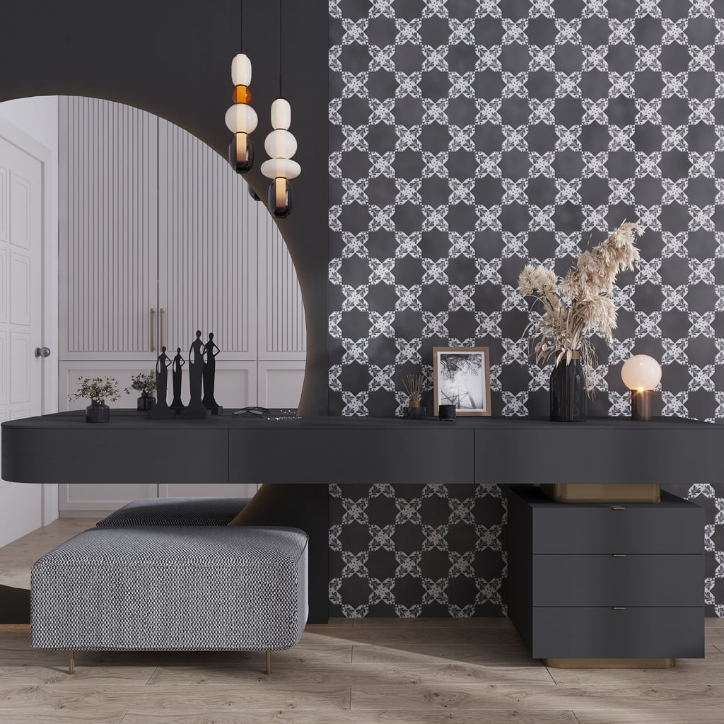 Siena 5.35'' Matte Gray and White Ceramic Cross Tile