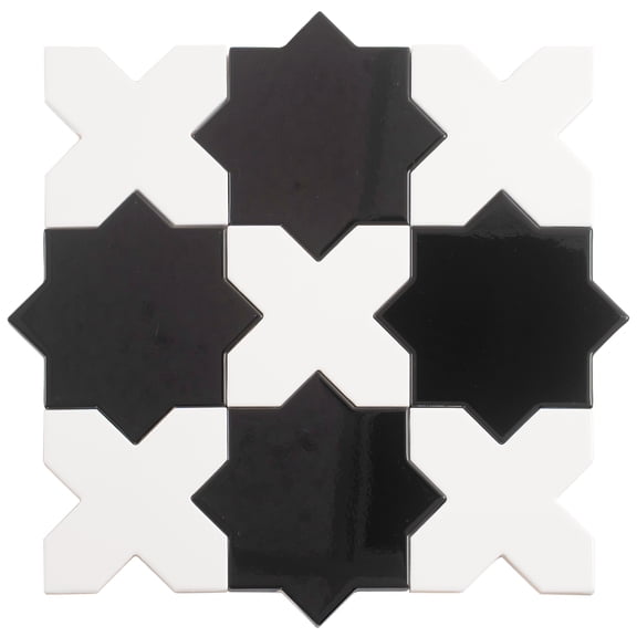 Siena 5" Black Star with Pearl White Cross Glossy Ceramic Wall and Floor Tile (10.76 sq ft/case) - 54 Pack