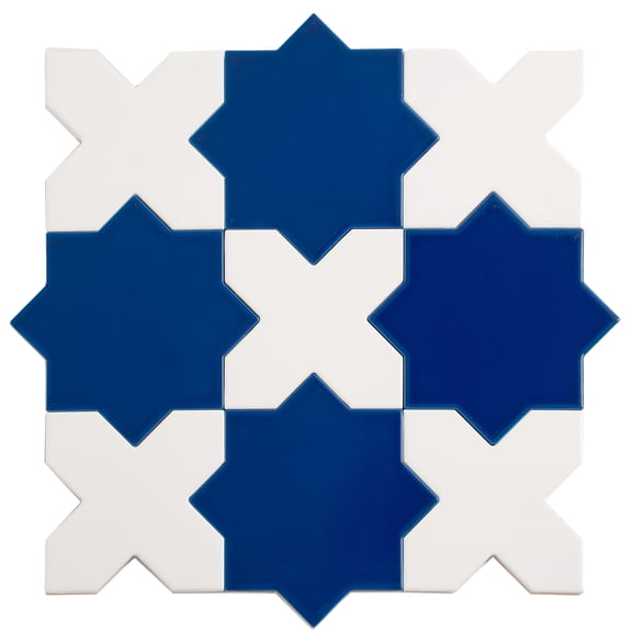 Siena 5" Cobalt Blue Star with Pearl White Cross Glossy Ceramic Wall and Floor Tile (10.76 sq ft/case) - 54 Pack
