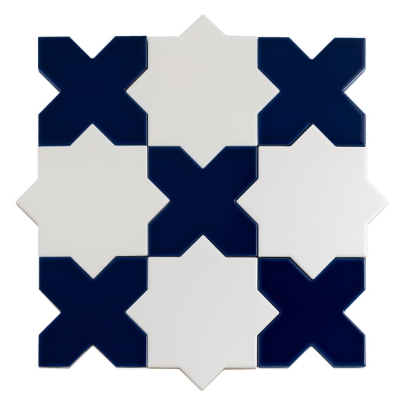 Siena 5" Pearl White Star with Cobalt Blue Cross Glossy Ceramic Wall and Floor Tile (10.76 sq ft/case) - 54 Pack