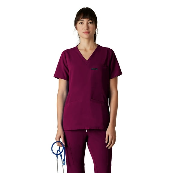 Siena 5-Pocket Women's Scrub Top, Comfort Fit, Moisture-Wicking Stretch Healthcare Uniform - Wine - L