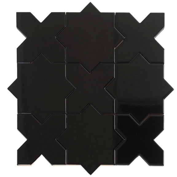 Siena Black 5" Star with Cross Glossy Ceramic Wall and Floor Tile (10.76 sq ft/case) - 54 Pack