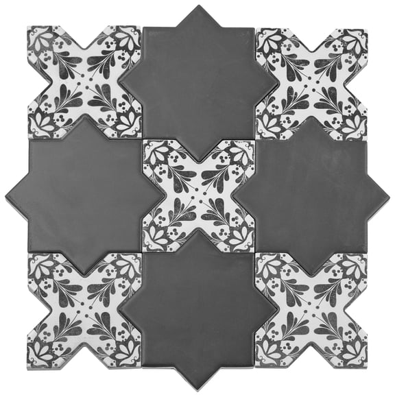 Siena Charcoal Black 5" Star with Cross Deco Matte Ceramic Wall and Floor Tile (10.76 sq ft/case) - 54 Pack