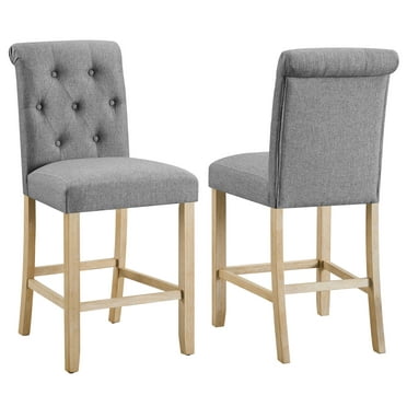 Siena Counter Height Button Tufted Back Solid Wood Stools(Set of 2) in Gray