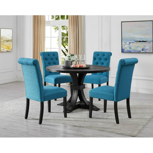Siena Distressed Black Finish 5Piece Dining set, Pedestal Round Table
