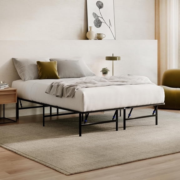 Siena Foldable Metal Platform Bed Frame - Cal King - Tool-Free Easy Set Up - 14” Height - Classic, Durable Design - Sturdy Coated Steel Frame - No Box Spring Needed - Matte Black Finish