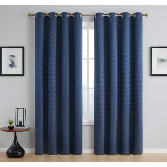 THD Passaic Geometric 100% Blackout Total Privacy Energy Efficiency Window Treatement Grommet Curtains - Set of 2