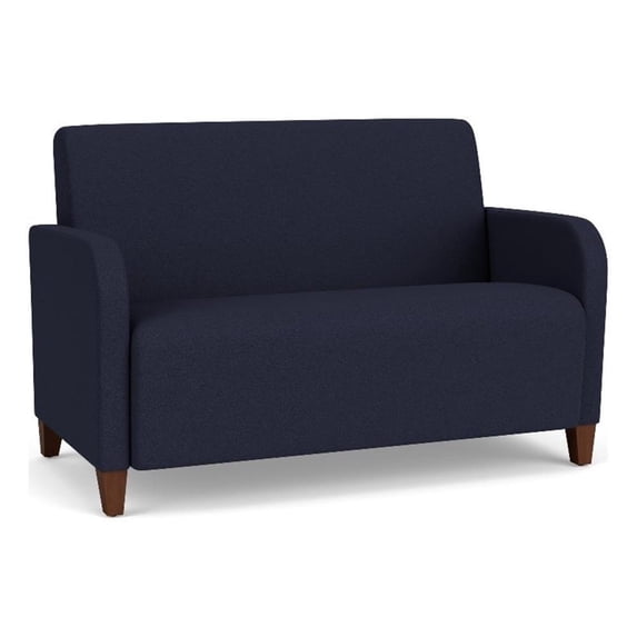 Siena Lounge Lobby Reception Waiting Loveseat and / Walnut Wood Legs / Navy Blue