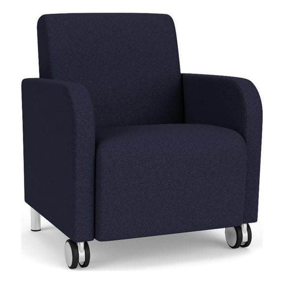 Siena Lounge Reception Guest Chair / Casters / Brushed Steel Legs / Navy Blue