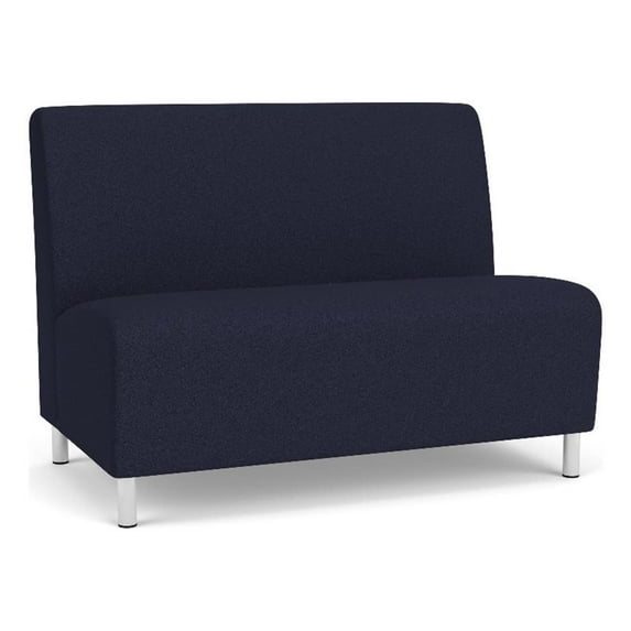 Siena Lounge Reception Waiting Armless Loveseat / Brushed Steel Legs / Navy Blue