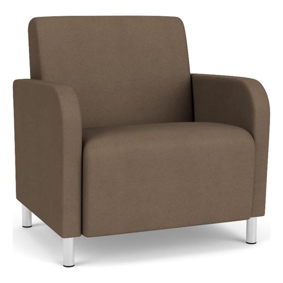 Siena Lounge Reception Waiting Oversize Guest Chair / Brushed Steel Legs / Brown