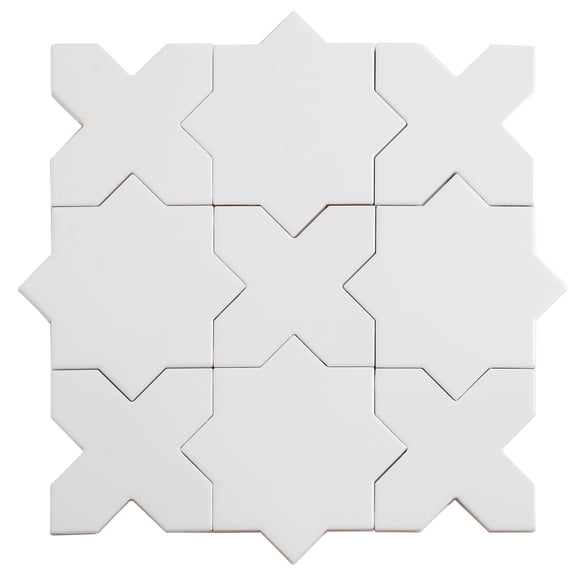 Siena Pearl White 5" Star with Cross Glossy Ceramic Wall and Floor Tile (10.76 sq ft/case) - 54 Pack