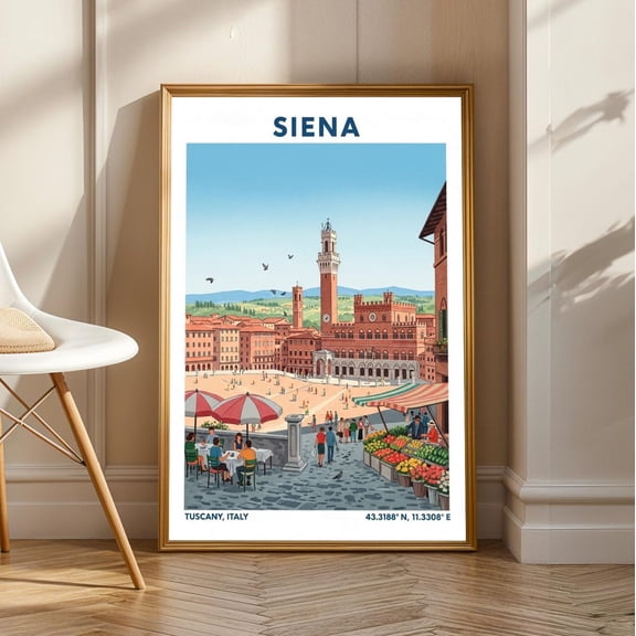 Siena Piazza Del Campo Art Print: Vintage Italian Travel Poster, Unframed Poster Size 16x24