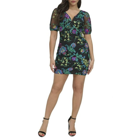 Siena womens  Embroidered Mesh Mini Dress, 0