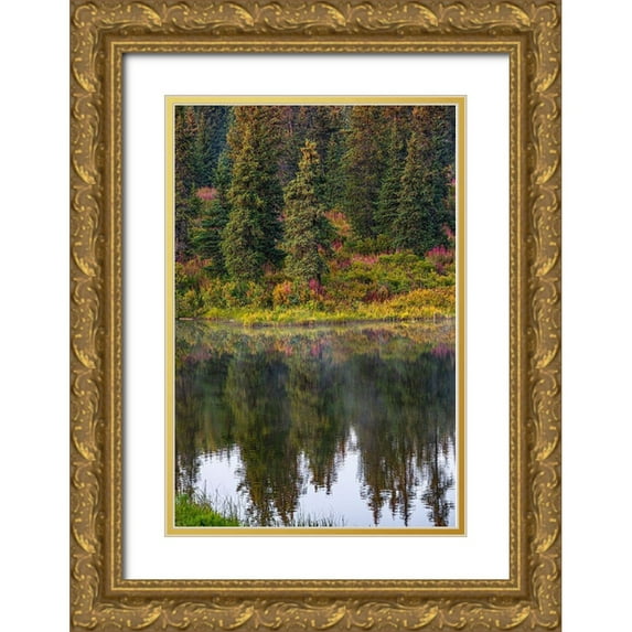 Sienda, Jolly 23x32 Gold Ornate Wood Framed with Double Matting Museum Art Print Titled - Homer-Alaska-autumn-fireweed