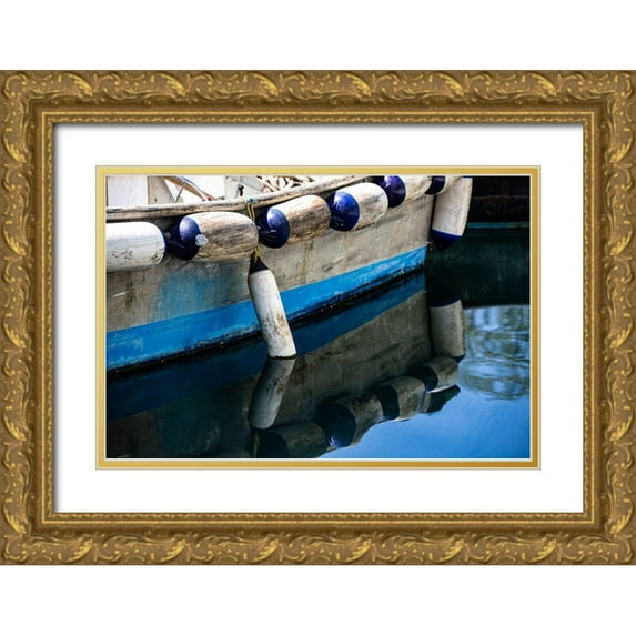 Sienda, Jolly 32x23 Gold Ornate Wood Framed with Double Matting Museum Art Print Titled - Anacortes-Washington State-blue wooden boat