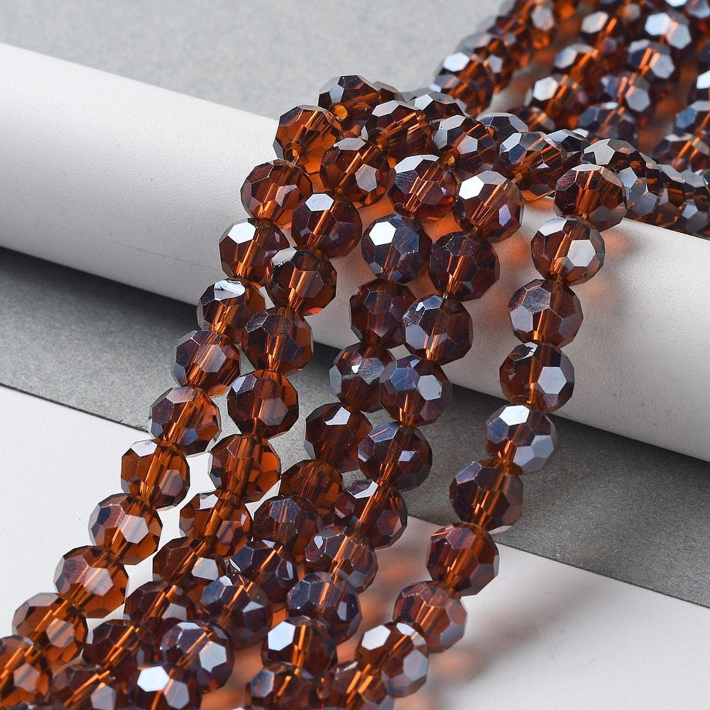 Sienna 10 Strand Electroplate Glass Bead Strands Pearl Luster Plated Faceted(32 Facets) Round Sienna 8x7mmDIY