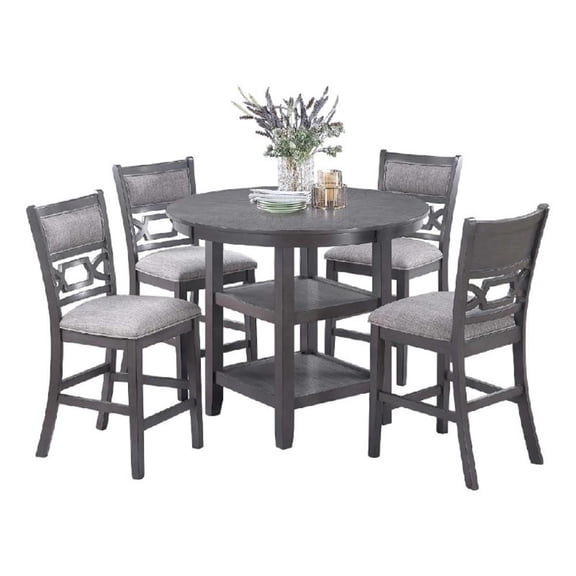 Sienna 5pc Counter-Height Table Set- 4 Chairs- 2 Shelves- Gray Wood