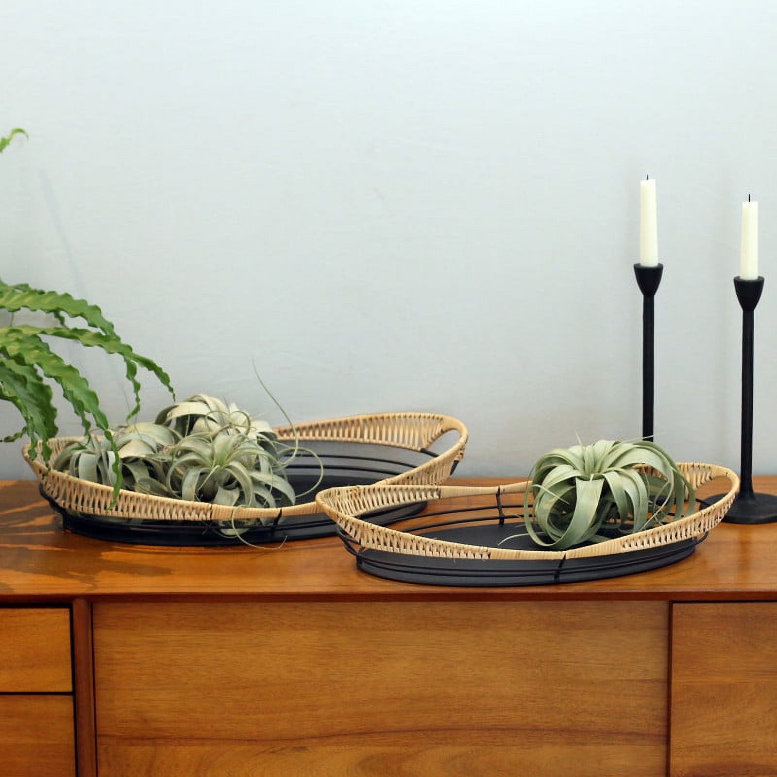 Sienna Black Metal Boho Rattan Weaved Tabletop Set of 2