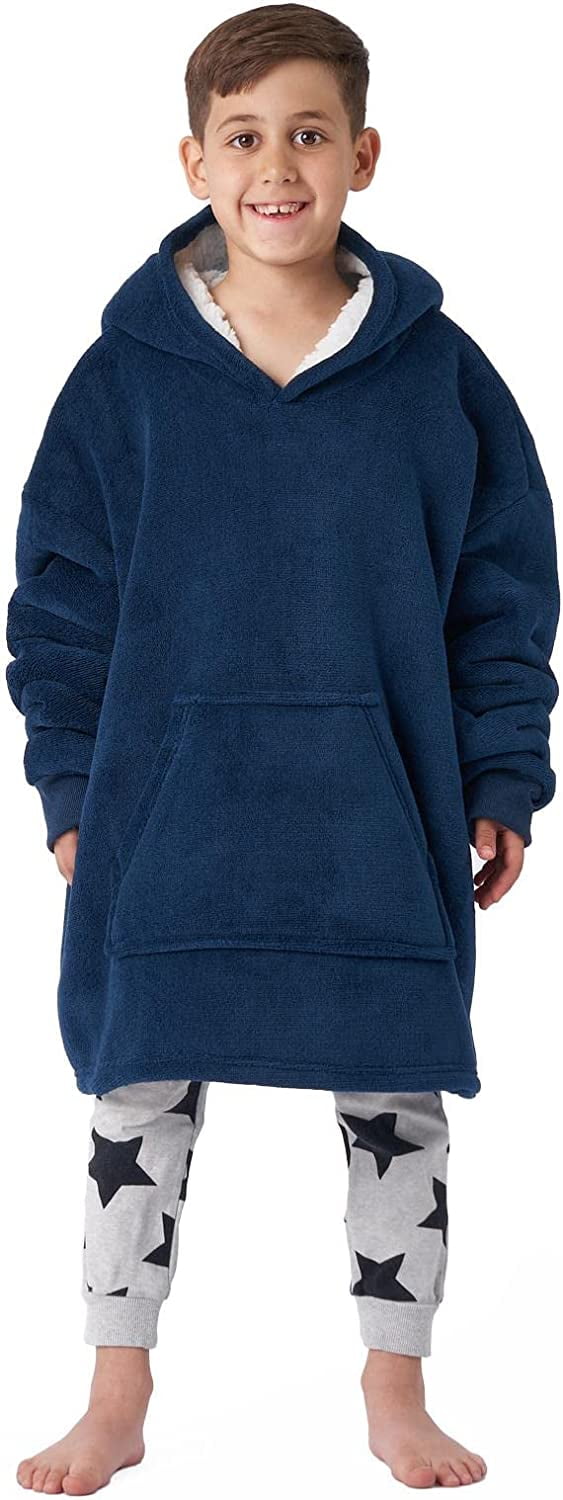 Sienna Kids Oversized Hoodie Blanket Ultra Soft Plush Wearable Sherpa Fleece Warm Throw Blanket